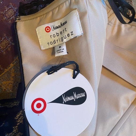 Black and tan lace strapless party dress by Robert Rodriguez-Neiman Marcus. NWT - Picture 5 of 8